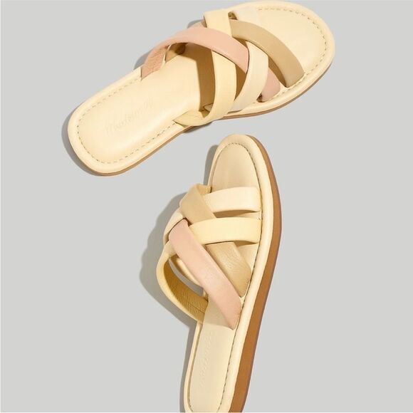 MADEWELL | Leeandra Slide Sandals Yellow Tan Pink Cross Straps Women’s Size 8.5 - Picture 2 of 15